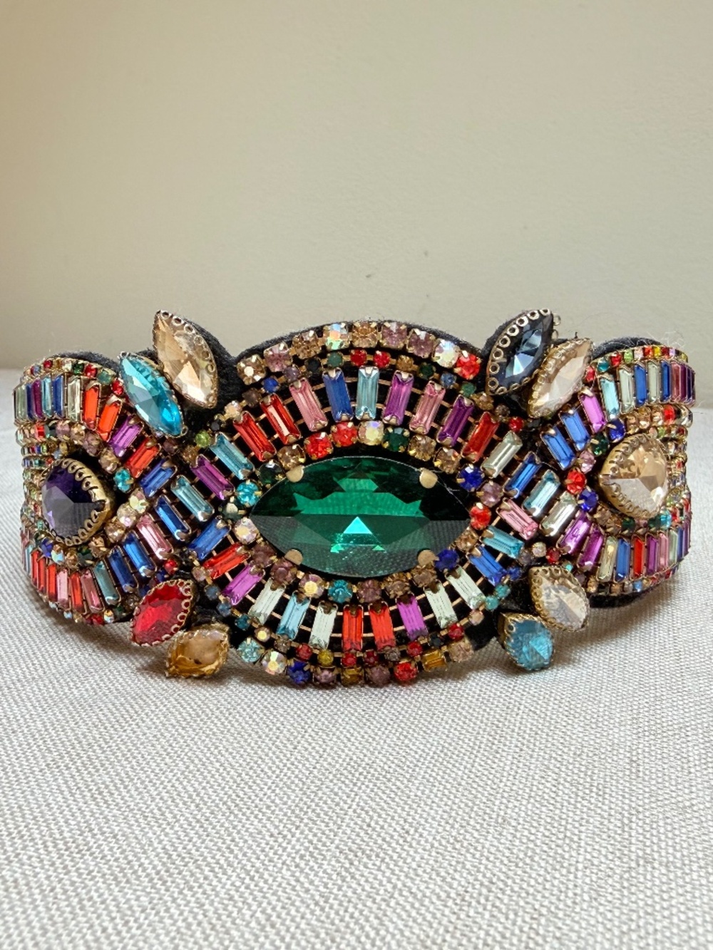 Multicolor Jeweled Black Velvet Headband
